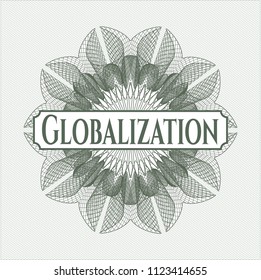 Green passport rossete with text Globalization inside