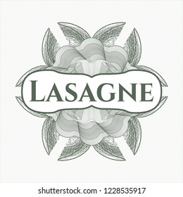Green passport rossete with text Lasagne inside