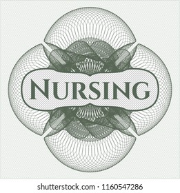 Green passport rossete with text Nursing inside