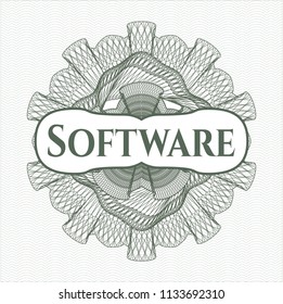 Green passport rossete with text Software inside