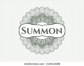 Green passport rossete with text Summon inside