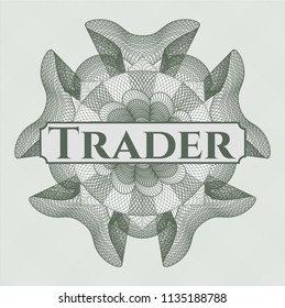 Green passport rossete with text Trader inside
