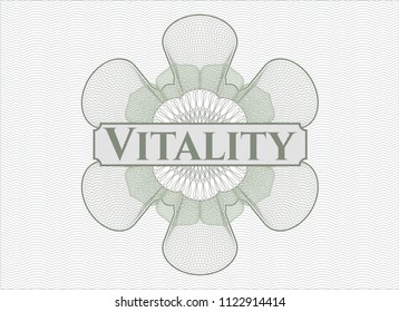 Green passport rossete with text Vitality inside