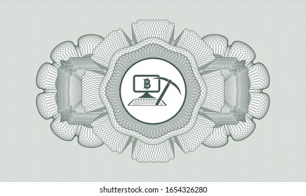 Rosette estilo pasaporte verde con icono de minería de bitcoin dentro