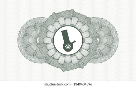 Green passport style rosette with bong of marijuana icon inside