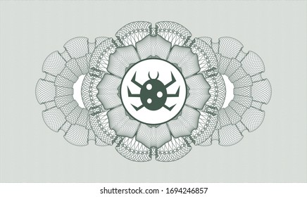 Green passport style rosette with bug icon inside