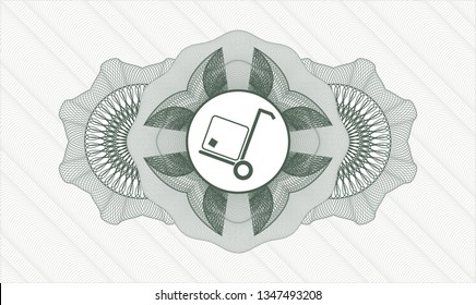Green passport style rosette with cargo icon inside