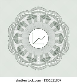 Green passport style rosette with chart icon inside