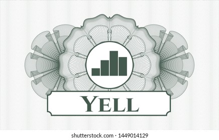 Green passport style rosette with chart icon and Yell text inside