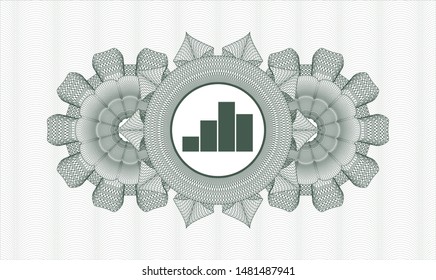 Green passport style rosette with chart icon inside