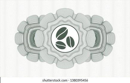 Green passport style rosette with coffee bean icon inside