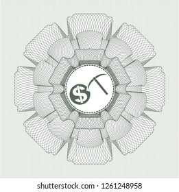 Green passport style rosette with cryptocurrency mining icon inside