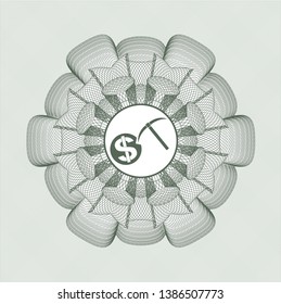 Green passport style rosette with cryptocurrency mining icon inside