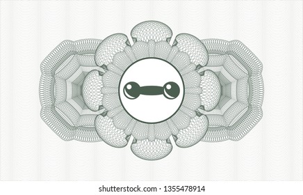 Green passport style rosette with dumbbell icon inside