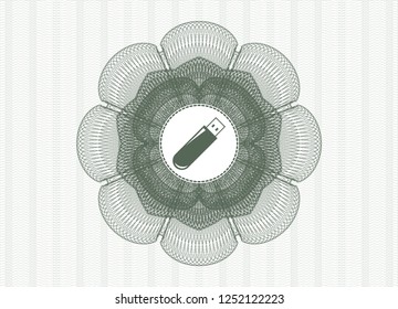 Green passport style rosette with flash drive icon inside