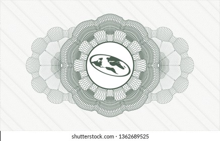 Green passport style rosette with flat earth icon inside
