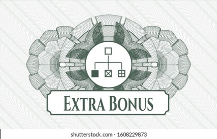 Green passport style rosette with flowchart icon and Extra Bonus text inside