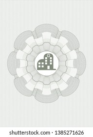 Green passport style rosette with hospital icon inside