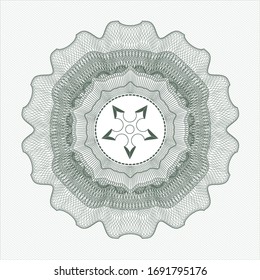 Green passport style rosette. with icon ninja star inside