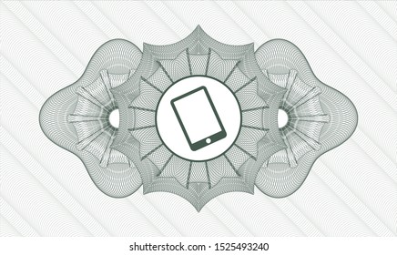 Green passport style rosette with mobile phone icon inside