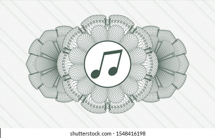 Green passport style rosette with musical note icon inside