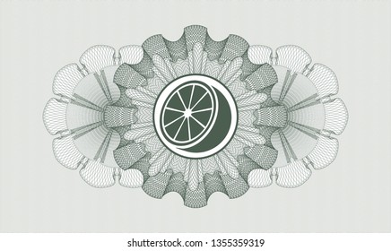 Green passport style rosette with orange icon inside