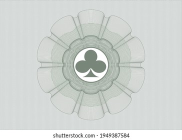 Green passport style rosette. with poker clover icon inside