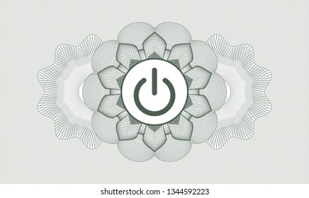 Green passport style rosette with power icon inside
