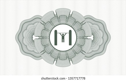 Green passport style rosette with pull up icon inside
