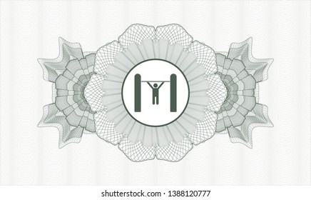 Green passport style rosette with pull up icon inside