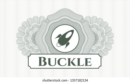 Green passport style rosette with rocket icon and Buckle text inside