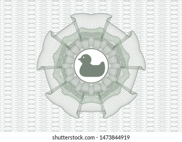 Green passport style rosette with rubber duck icon inside