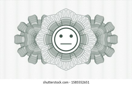 Green passport style rosette with serious face icon inside
