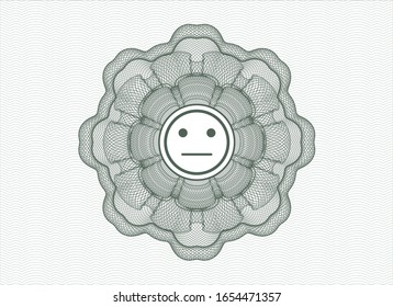 Green passport style rosette with serious face icon inside