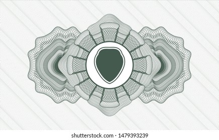 Green passport style rosette with shield icon inside