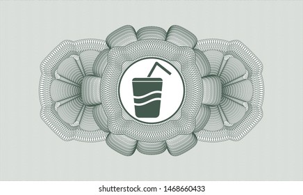 Green passport style rosette with soda icon inside