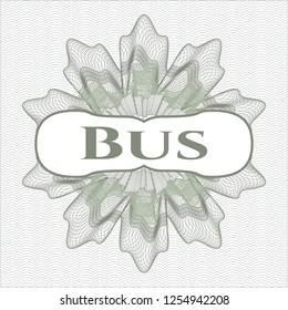 Green passport style rosette with text Bus inside