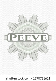 Green passport style rosette with text Peeve inside
