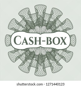 Green passport style rosette with text Cash-box inside