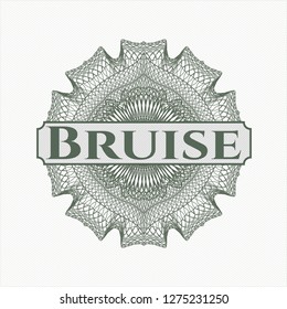 Green passport style rosette with text Bruise inside