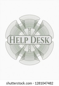 Green passport style rosette with text Help Desk inside