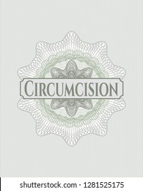 Green passport style rosette with text Circumcision inside