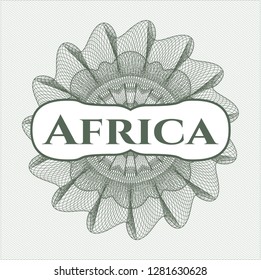 Green passport style rosette with text Africa inside