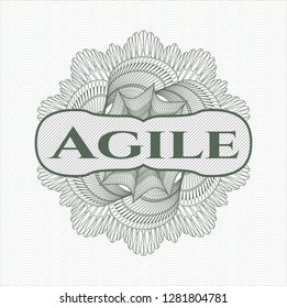 Green passport style rosette with text Agile inside