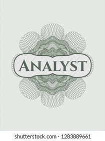 Green passport style rosette with text Analyst inside
