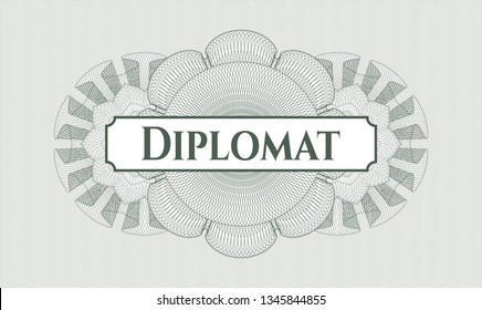 Green passport style rosette with text Diplomat inside