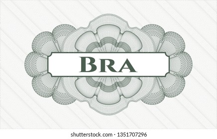 Green passport style rosette with text Bra inside
