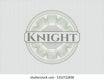 Green passport style rosette with text Knight inside