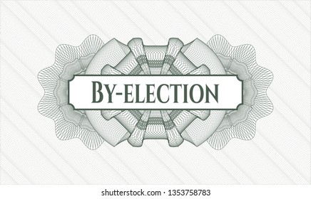 Green passport style rosette with text By-election inside