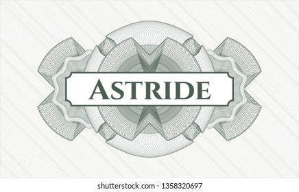 Green passport style rosette with text Astride inside